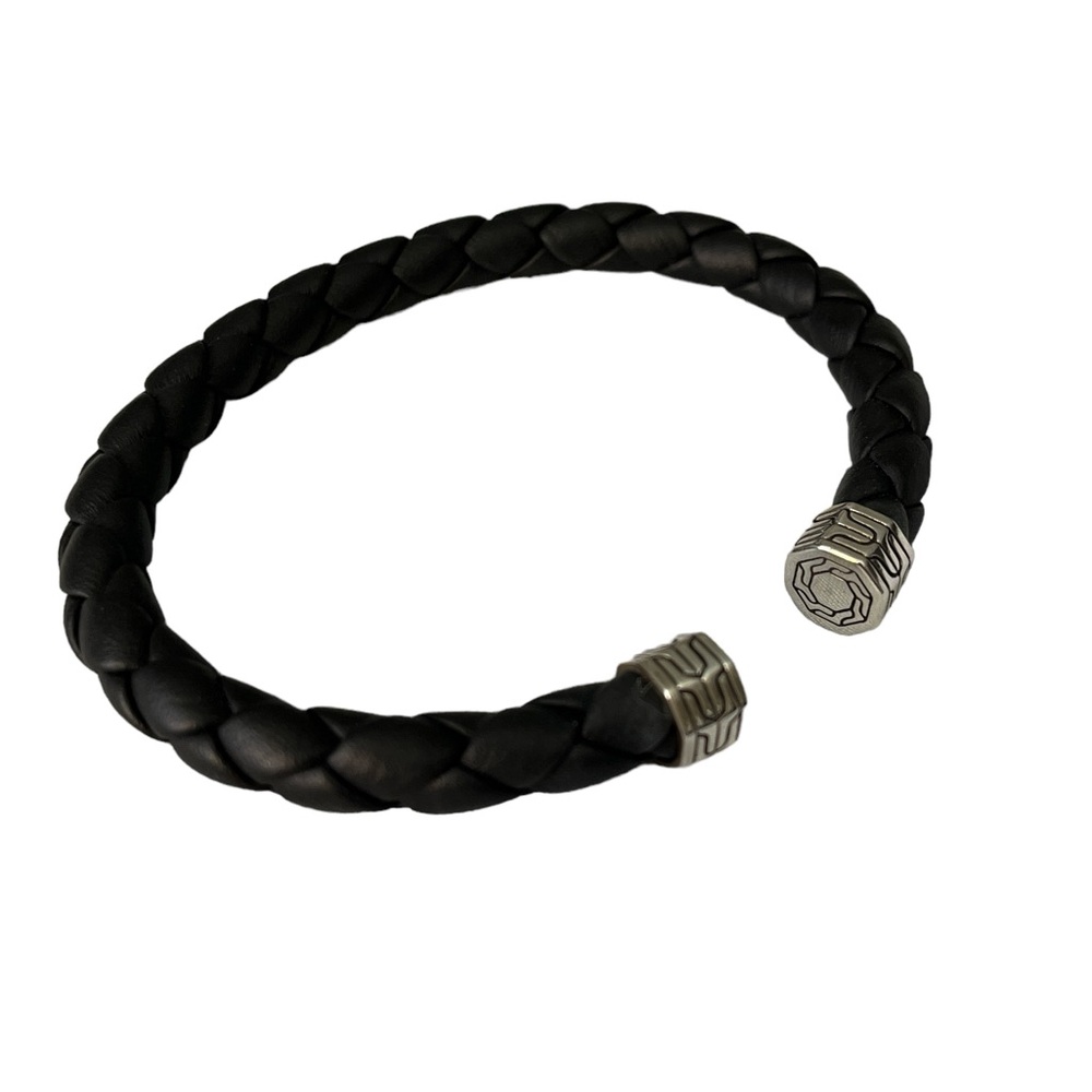 John Hardy mens leather and sterling silver cuff bracelet